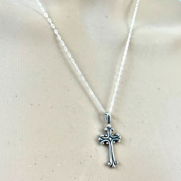 Sterling Silver Cross Necklace USA Made Pendant 925 28x12.5mm 18in Cable Chain - Picture 6 of 12